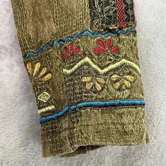 Chico's VTG Sz S Jacket Dark Olive Boho Southwestern Floral Embroidered Artsy‎ - Picture 12 of 16